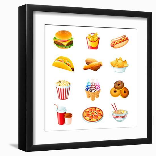 Colorful Icons With Fast Food Meals Isolated-sahuad-Framed Art Print