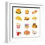 Colorful Icons With Fast Food Meals Isolated-sahuad-Framed Art Print