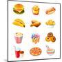 Colorful Icons With Fast Food Meals Isolated-sahuad-Mounted Art Print