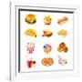 Colorful Icons With Fast Food Meals Isolated-sahuad-Framed Art Print