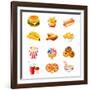 Colorful Icons With Fast Food Meals Isolated-sahuad-Framed Art Print