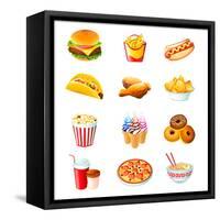 Colorful Icons With Fast Food Meals Isolated-sahuad-Framed Stretched Canvas