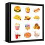 Colorful Icons With Fast Food Meals Isolated-sahuad-Framed Stretched Canvas