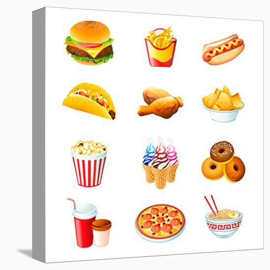 Colorful Icons With Fast Food Meals Isolated-sahuad-Stretched Canvas