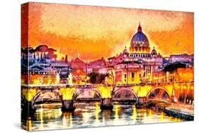 Colorful Illuminated San Peter Basilica in Rome, Vatican Oil Painting-Ivan Aleshin-Stretched Canvas