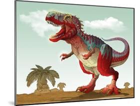 Colorful Illustration of an Angry Tyrannosaurus Rex-null-Mounted Art Print
