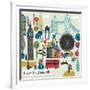 Colorful Illustration of London Landmarks-Lavandaart-Framed Art Print