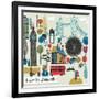 Colorful Illustration of London Landmarks-Lavandaart-Framed Art Print