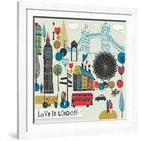 Colorful Illustration of London Landmarks-Lavandaart-Framed Art Print