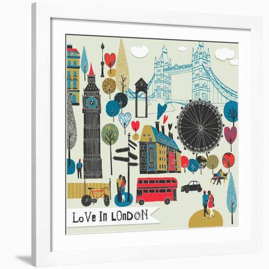 Colorful Illustration of London Landmarks-Lavandaart-Framed Art Print