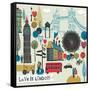 Colorful Illustration of London Landmarks-Lavandaart-Framed Stretched Canvas