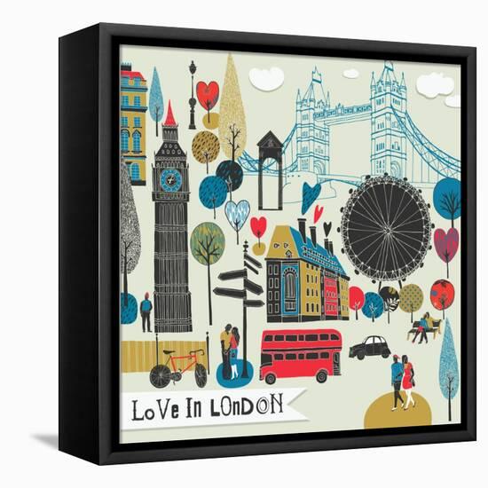 Colorful Illustration of London Landmarks-Lavandaart-Framed Stretched Canvas