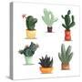 Colorful Illustration of Succulent Plants and Cactuses in Pots. Vector Botanical Graphic Set with C-kateja-Stretched Canvas