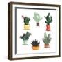 Colorful Illustration of Succulent Plants and Cactuses in Pots. Vector Botanical Graphic Set with C-kateja-Framed Art Print