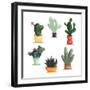 Colorful Illustration of Succulent Plants and Cactuses in Pots. Vector Botanical Graphic Set with C-kateja-Framed Art Print