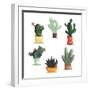 Colorful Illustration of Succulent Plants and Cactuses in Pots. Vector Botanical Graphic Set with C-kateja-Framed Art Print