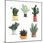 Colorful Illustration of Succulent Plants and Cactuses in Pots. Vector Botanical Graphic Set with C-kateja-Mounted Art Print