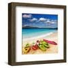 Colorful Kayaks & Exotic Beach-null-Framed Art Print