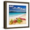 Colorful Kayaks & Exotic Beach-null-Framed Art Print