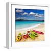 Colorful Kayaks & Exotic Beach-null-Framed Art Print