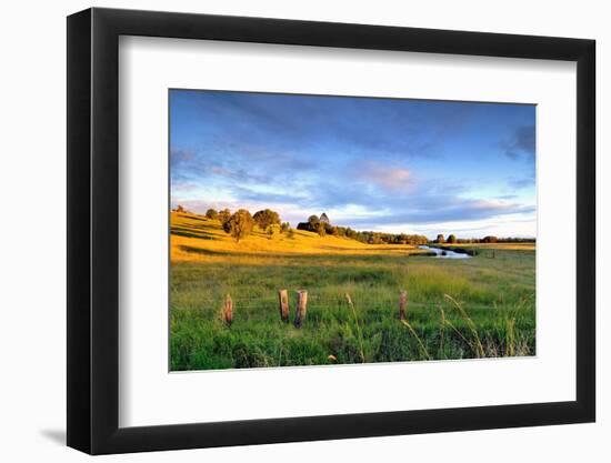 Colorful Landscape of Grass Field and Golden Shade of Sunset at Capalaba Redland-Maythee Voran-Framed Photographic Print