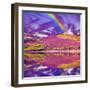 Colorful Landscape Scenery of Rainbow over Hill Slope Covered by Purple Heather Flowers and Dramati--Markus--Framed Photographic Print