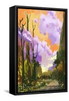 Colorful Landscape with Sunset Sky,Illustration Painting-Tithi Luadthong-Framed Stretched Canvas
