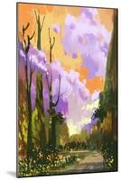 Colorful Landscape with Sunset Sky,Illustration Painting-Tithi Luadthong-Mounted Art Print