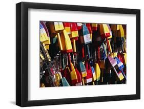 Colorful Lobster Buoys in Maine-George Oze-Framed Photographic Print