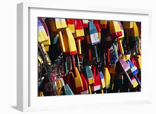 Colorful Lobster Buoys in Maine-George Oze-Framed Photographic Print