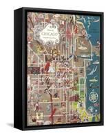 Colorful Map of Chicago-null-Framed Stretched Canvas
