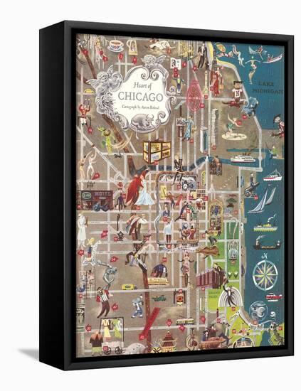 Colorful Map of Chicago-null-Framed Stretched Canvas