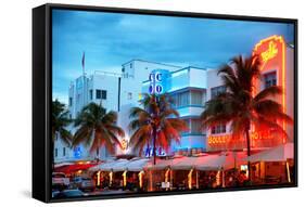 Colorful Ocean Drive - South Beach - Miami Beach Art Deco Distric - Florida-Philippe Hugonnard-Framed Stretched Canvas