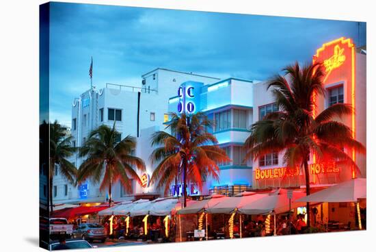 Colorful Ocean Drive - South Beach - Miami Beach Art Deco Distric - Florida-Philippe Hugonnard-Stretched Canvas