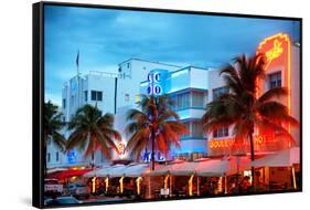 Colorful Ocean Drive - South Beach - Miami Beach Art Deco Distric - Florida-Philippe Hugonnard-Framed Stretched Canvas