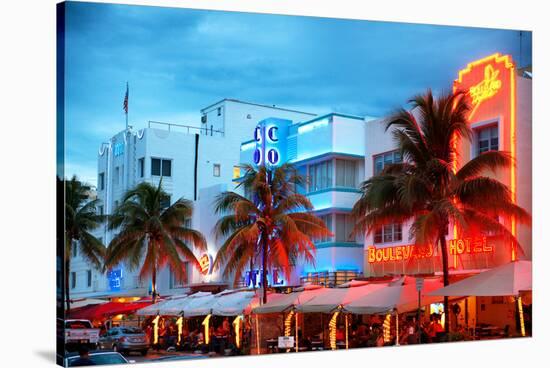 Colorful Ocean Drive - South Beach - Miami Beach Art Deco Distric - Florida-Philippe Hugonnard-Stretched Canvas