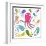 Colorful Octopus Isolated on White Cartoon Clip Art Collection. under the Sea Marine Life Cute Cart-Popmarleo-Framed Art Print