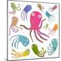 Colorful Octopus Isolated on White Cartoon Clip Art Collection. under the Sea Marine Life Cute Cart-Popmarleo-Mounted Art Print