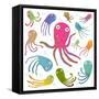 Colorful Octopus Isolated on White Cartoon Clip Art Collection. under the Sea Marine Life Cute Cart-Popmarleo-Framed Stretched Canvas