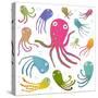 Colorful Octopus Isolated on White Cartoon Clip Art Collection. under the Sea Marine Life Cute Cart-Popmarleo-Stretched Canvas