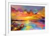 Colorful Oil Painting on Canvas Texture. Impressionism Image of Seascape Paintings with Sunlight Ba-Nongkran_ch-Framed Photographic Print