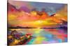 Colorful Oil Painting on Canvas Texture. Impressionism Image of Seascape Paintings with Sunlight Ba-Nongkran_ch-Stretched Canvas