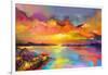 Colorful Oil Painting on Canvas Texture. Impressionism Image of Seascape Paintings with Sunlight Ba-Nongkran_ch-Framed Photographic Print