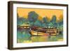 Colorful Painting of Boat for the Transportation on River,Illustration-Tithi Luadthong-Framed Art Print