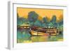 Colorful Painting of Boat for the Transportation on River,Illustration-Tithi Luadthong-Framed Art Print