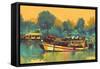 Colorful Painting of Boat for the Transportation on River,Illustration-Tithi Luadthong-Framed Stretched Canvas