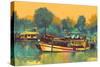 Colorful Painting of Boat for the Transportation on River,Illustration-Tithi Luadthong-Stretched Canvas