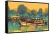 Colorful Painting of Boat for the Transportation on River,Illustration-Tithi Luadthong-Framed Stretched Canvas