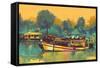 Colorful Painting of Boat for the Transportation on River,Illustration-Tithi Luadthong-Framed Stretched Canvas