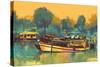 Colorful Painting of Boat for the Transportation on River,Illustration-Tithi Luadthong-Stretched Canvas